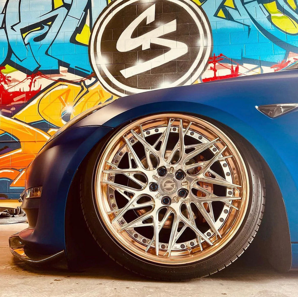 Custom 2-Piece Wheels Bronze and Polished Aluminum For Tesla